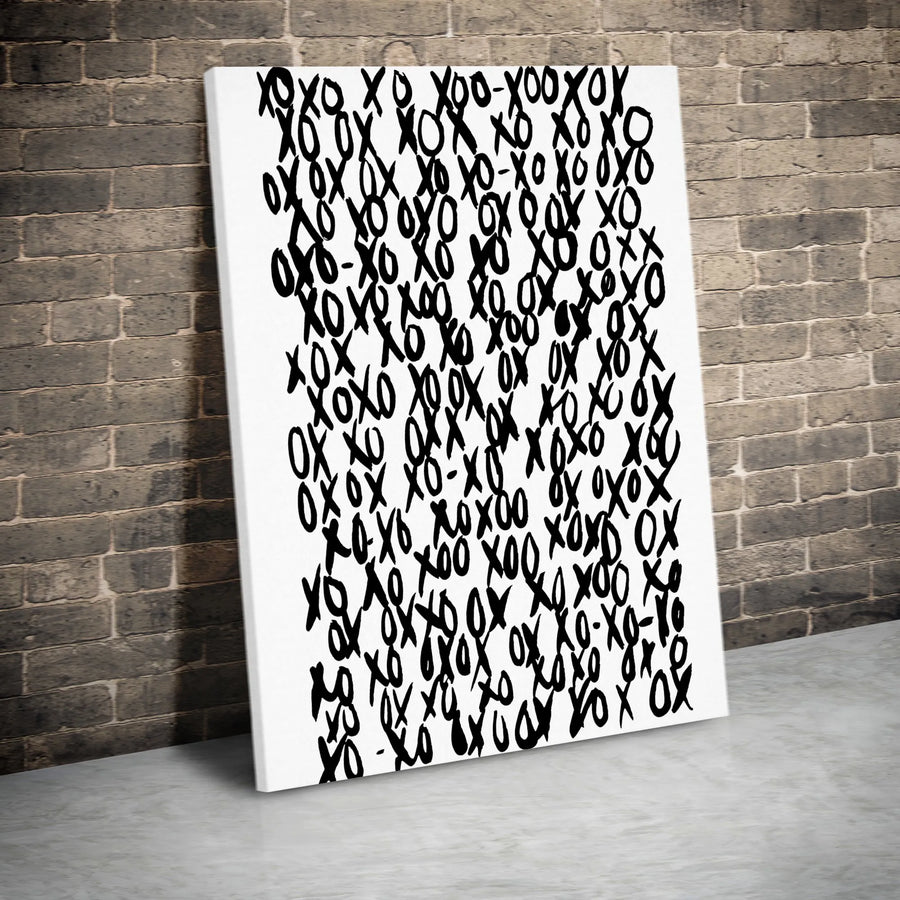 Abstract XOXO Vertical Canvas | Modern Handwritten Love Pattern Wall Art | Premium 1.25" Thick Gallery Wrap | Contemporary Home Decor Gift