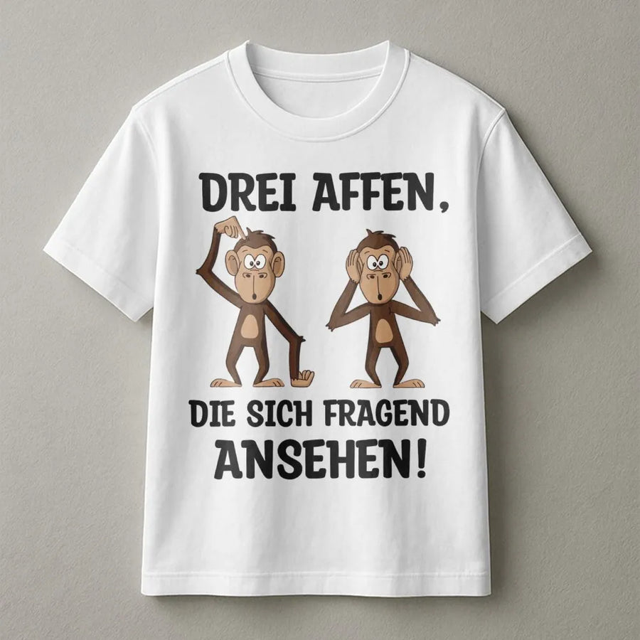Drei Affen Spruch T-Shirt | Lustiger Deutscher Spruch mit Comic Affen Grafik | Premium Baumwoll-Mix Pullover | Lustiges Geschenk für Männer