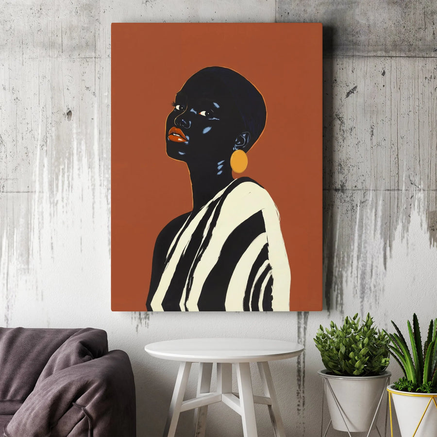 Black Woman Art Portrait Canvas | Minimalist Contemporary Painting | 1.25" Gallery Wrap | Modern Home Office Decor Wall Art