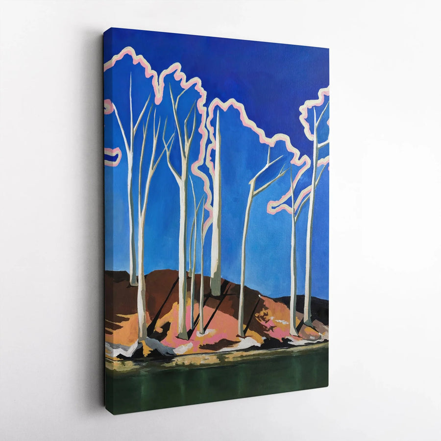 Modern Birch Tree Vertical Canvas Art Print | Abstract Blue Forest Landscape Wall Decor | 1.25" Gallery Wrap Canvas | Gift for Nature Art Lovers