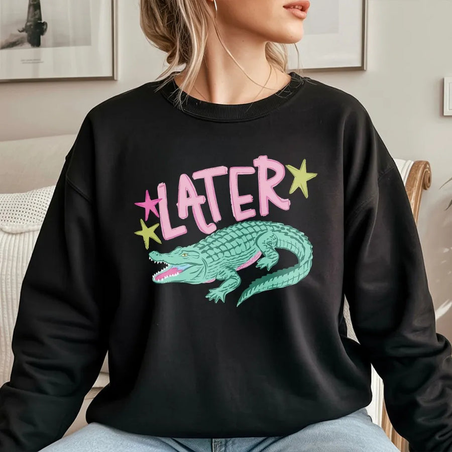 Later Gator Sweatshirt | Funny Retro Alligator Graphic Tee | Soft 100% Cotton | Summer Vacation Gift for Women