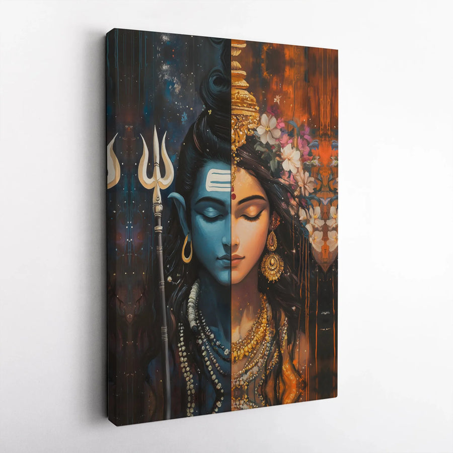 Ardhanarishvara Canvas Art | Shiva And Parvati Split Face Wall Decor | 1.25 Inch Gallery Wrap | Hindu Spiritual Home Decor Gift