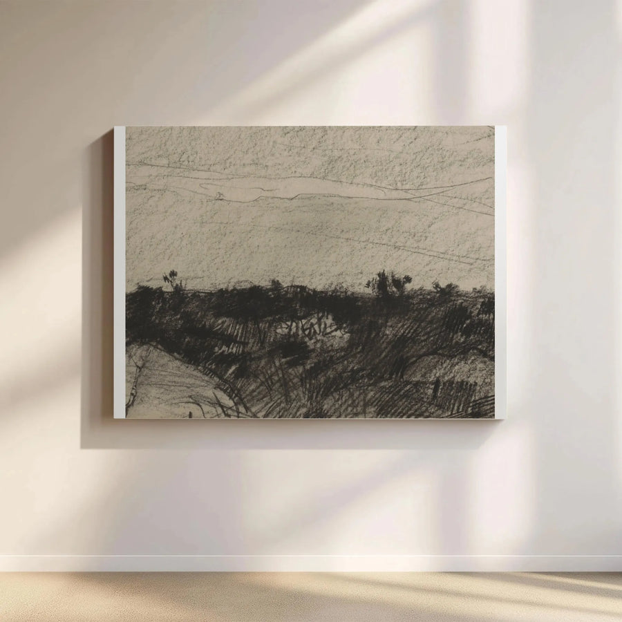 Abstract Landscape Sketch Canvas Print | Minimalist Monochrome Charcoal Drawing | Premium 1.25" Thick Canvas | Modern Farmhouse Wall Decor Gift