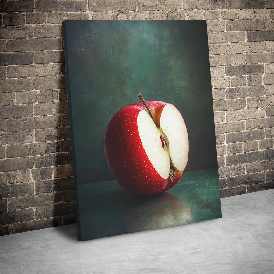 Sliced Red Apple Canvas Art | Still Life Fruit Painting | Premium Gallery Wrap Wall Decor | Modern Kitchen & Dining Room Wall Art