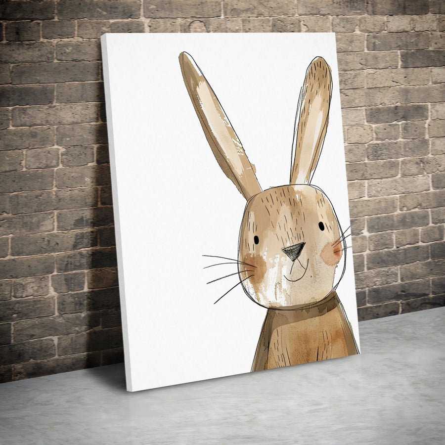 Cute Bunny Canvas Wall Art | Minimalist Watercolor Rabbit Nursery Decor | Premium Gallery Wrap Print | Baby Shower Gift for Kids Room