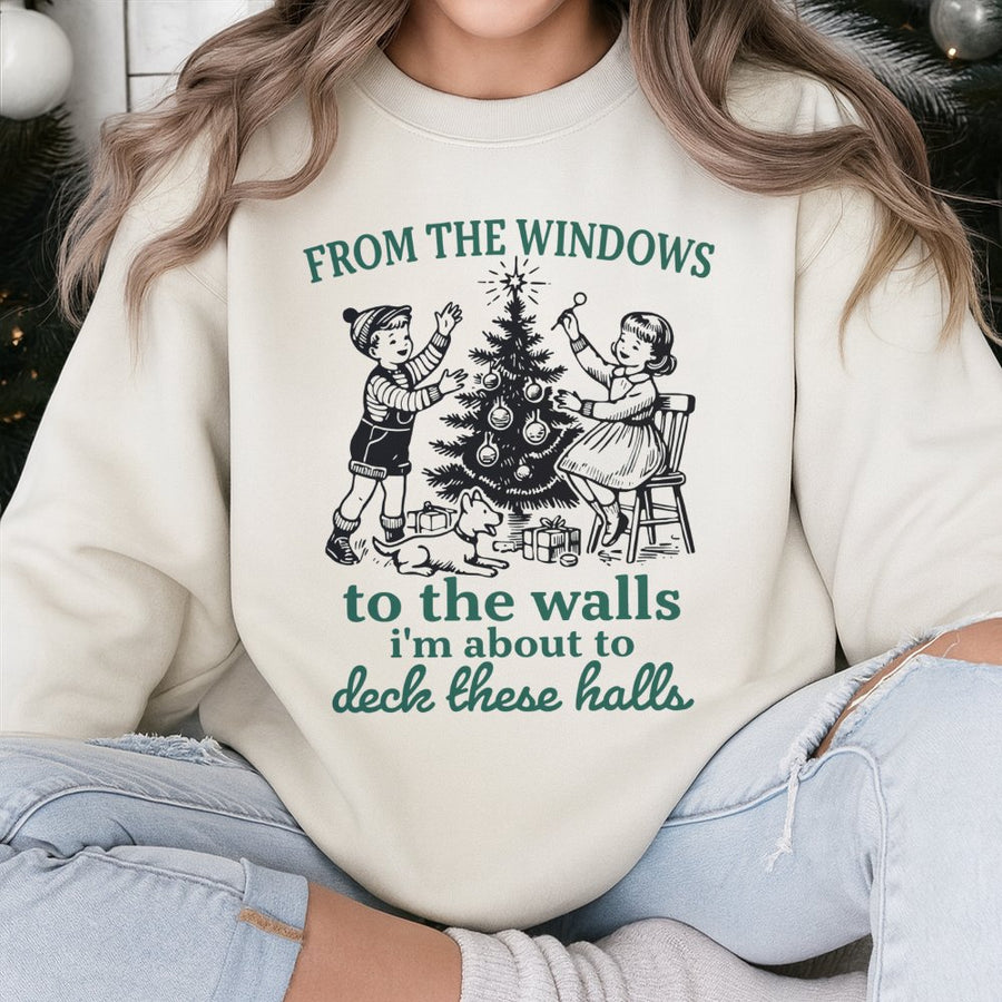 Deck These Halls Sweatshirt | Funny Christmas Song Lyrics Graphic | Soft Cotton Blend Unisex Pullover | Retro Holiday Gift For Her
