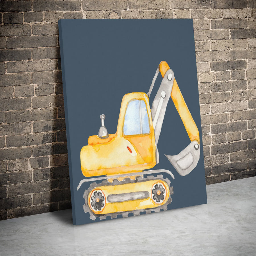 Watercolor Excavator Canvas Print | Nursery Construction Vehicle Wall Art | Premium Gallery-Wrapped 1.25" Frame | Kids Bedroom Decor Gift