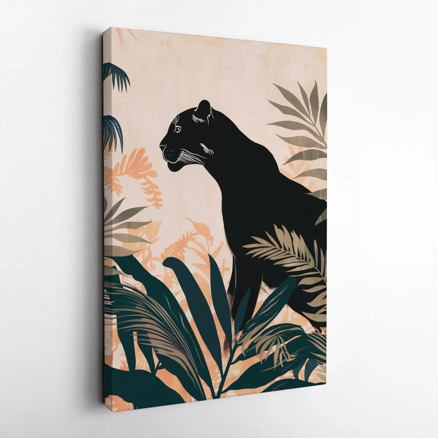Black Panther Canvas Wall Art | Tropical Botanical Jungle Print | Premium Fade-Resistant Gallery Wrap | Modern Home Decor Gift