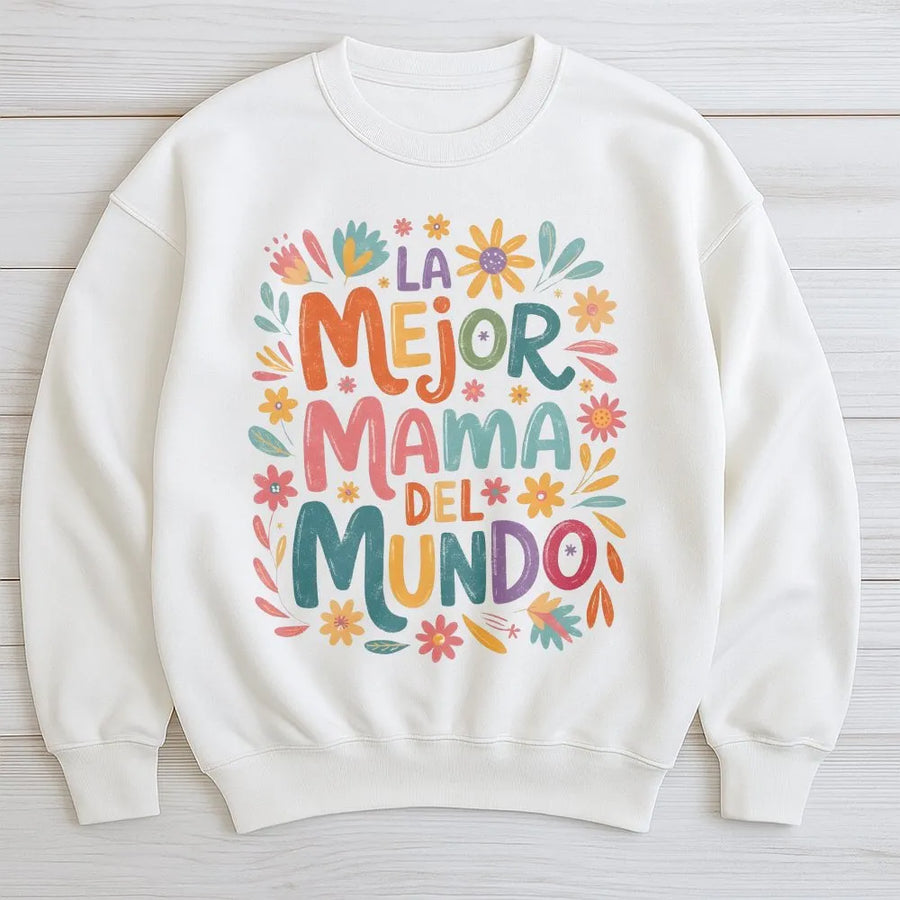 La Mejor Mamá Del Mundo Sweatshirt | Colorful Floral Mama Design | Premium Cotton Blend | Gift for Latina Mom, Hispanic Mother's Day