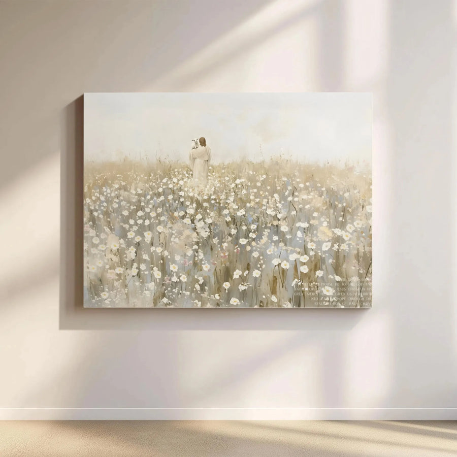 Jesus The Good Shepherd Canvas Art | Wildflower Meadow Religious Wall Decor | Premium 1.25" Gallery Wrap | Christian Gift for Home & Office