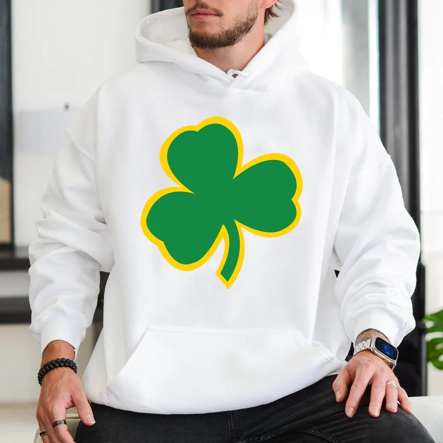 Irish Shamrock Hoodie | Lucky Green Three Leaf Clover Graphic | Premium Cotton-Polyester Blend Cozy Pullover | St. Patrick's Day Holiday Gift for Men and Women