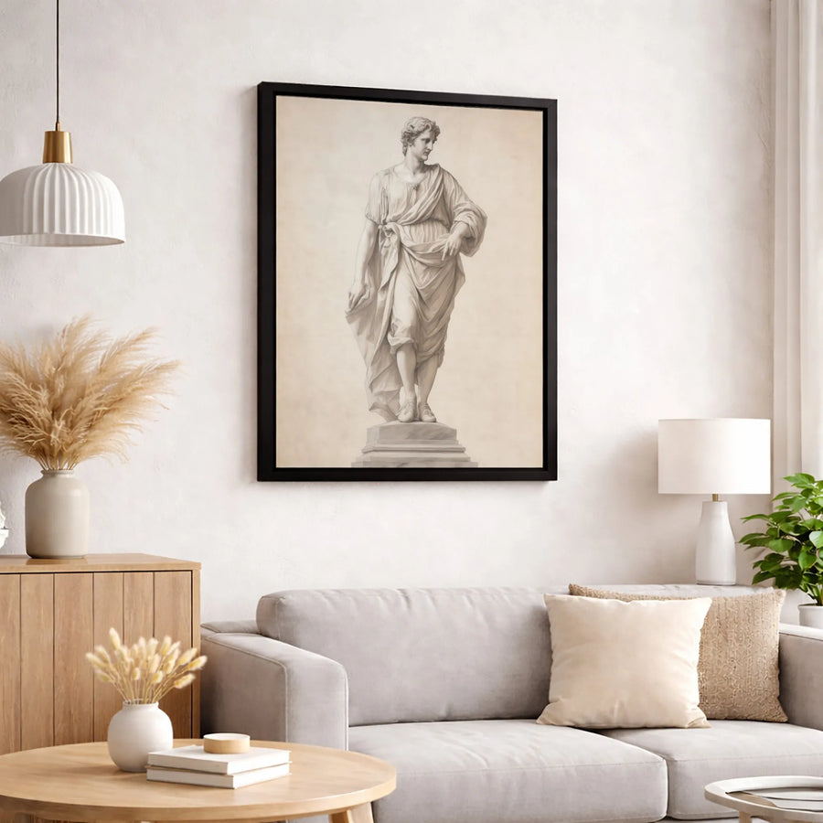 Greco-Roman Male Statue Canvas | Classical Sketch Wall Art | Premium Gallery-Wrapped Print | Minimalist Aesthetic Home Decor Gift
