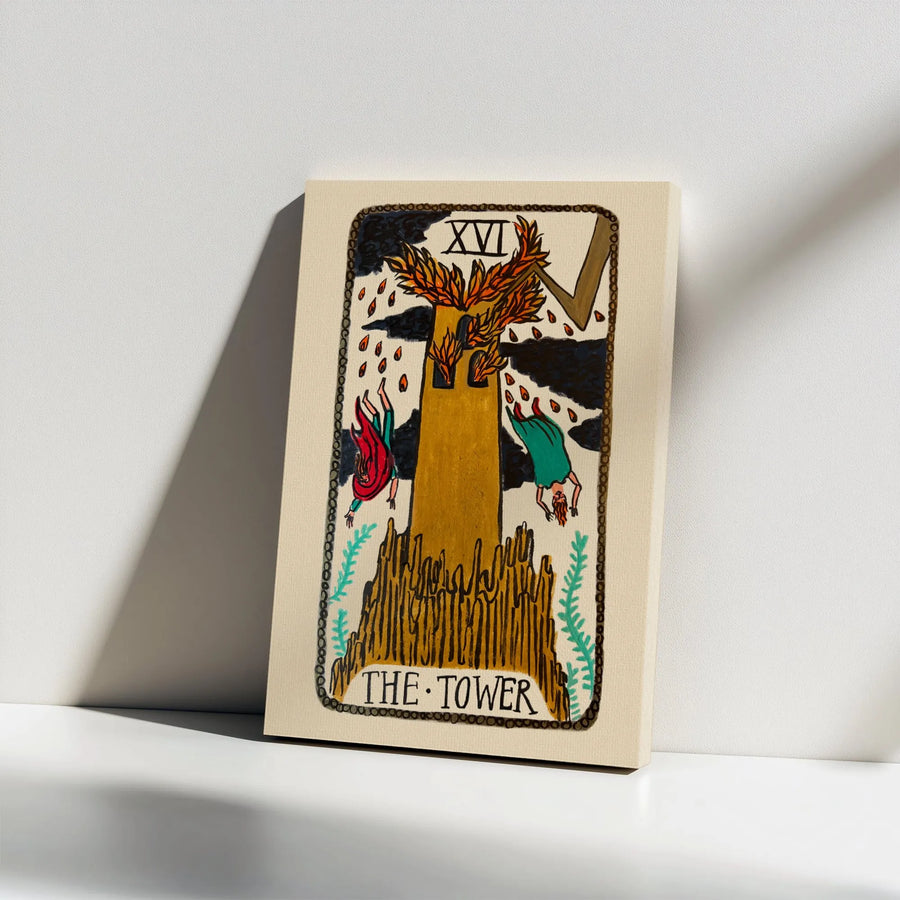The Tower Tarot Card Canvas Wall Art | XVI Major Arcana Illustration | Premium Gallery Wrap Print | Esoteric Home Decor Gift