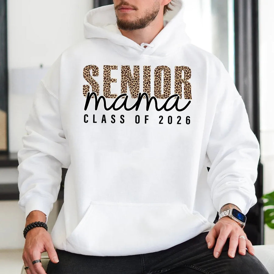 Senior Mama Hoodie | Leopard Print Class of 2026 Graphic | Soft Cotton-Blend Premium Apparel | Graduation Gift for Proud Mom