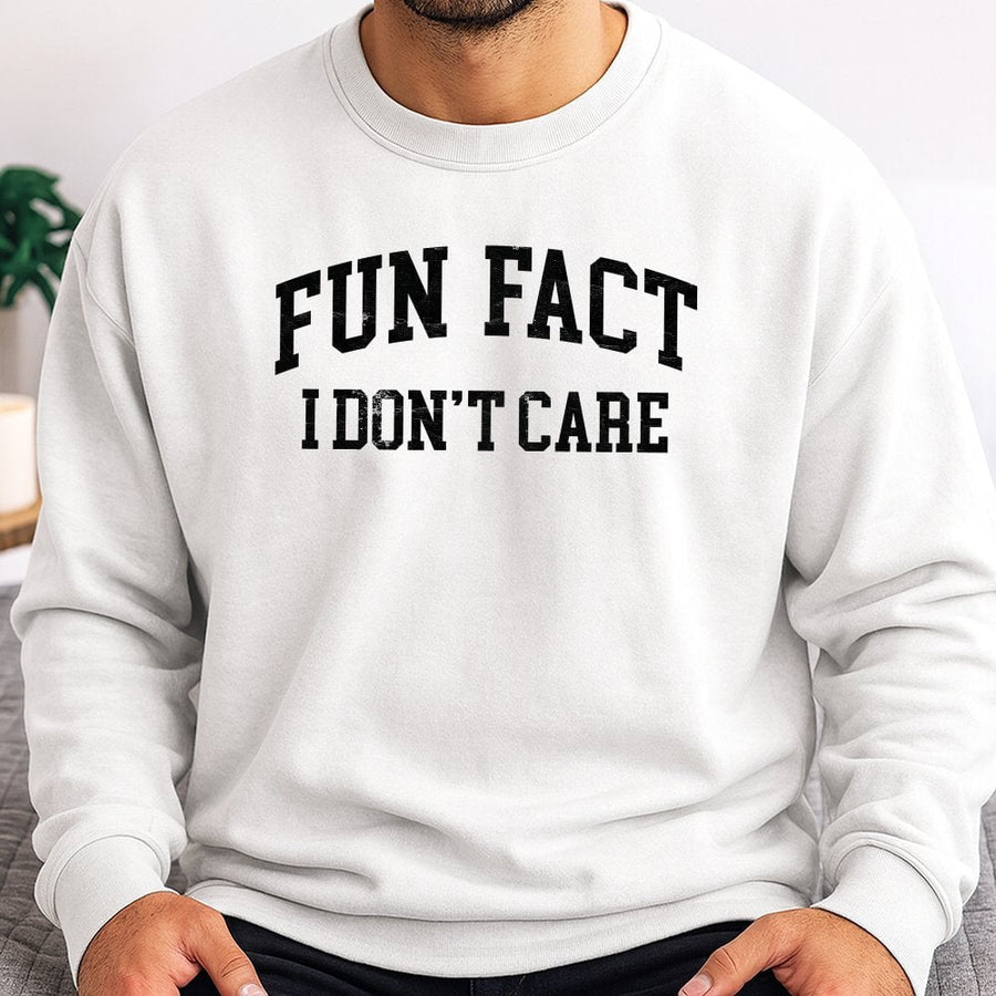 Fun Fact I Don't Care Sweatshirt | Sarcastic Slogan Graphic Pullover | Soft Cotton Blend Unisex Crewneck | Funny Gift For Her Or Him