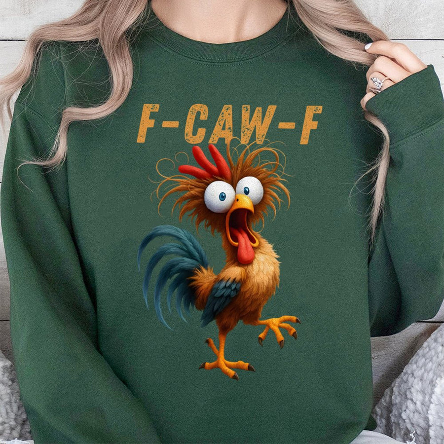 Funny Chicken Sweatshirt | F-Caw-F Rooster Graphic Design | Premium Cotton Blend Crewneck | Humorous Farm Animal Gift For Men And Women