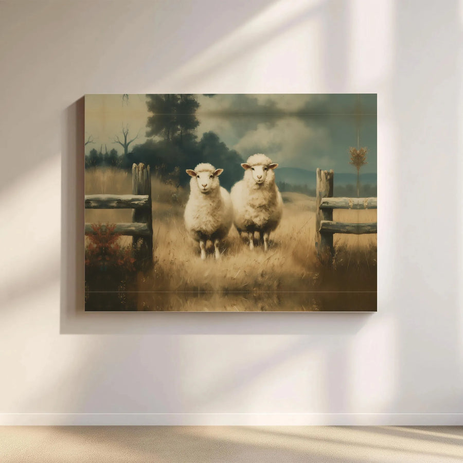 Sheep Painting Canvas Print | Vintage Farmhouse Scene | Premium Gallery Wrapped Canvas | Rustic Living Room Decor Gift