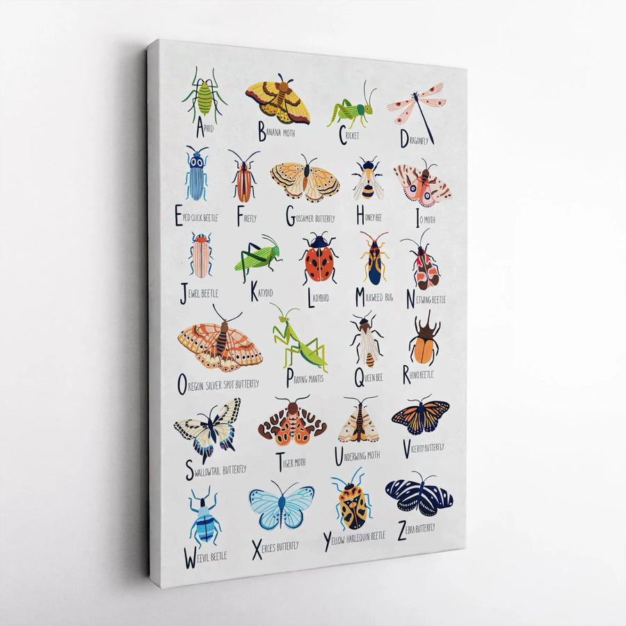 Insect Alphabet Wall Art | Educational Bug ABC Canvas Print | Premium Gallery Wrap Decor | Nursery & Classroom Learning Gift