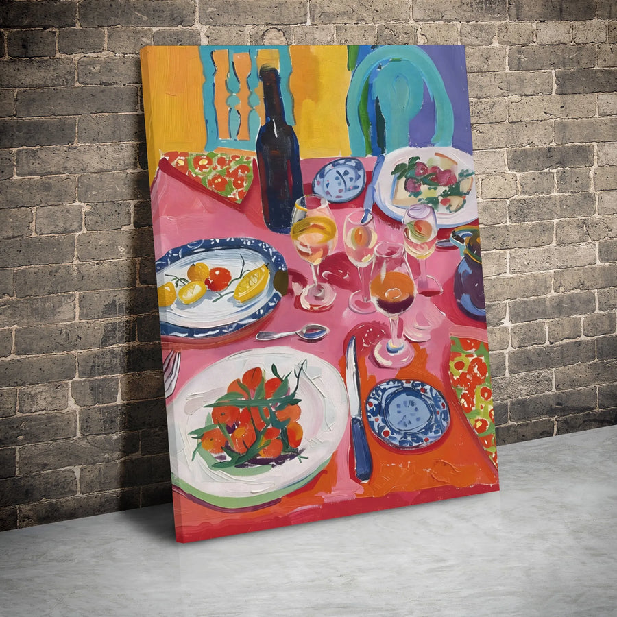 Colorful Still Life Canvas Print | Fauvist Dinner Table Artwork | 1.25-Inch Gallery Wrap | Modern Kitchen Wall Decor for Dining Room