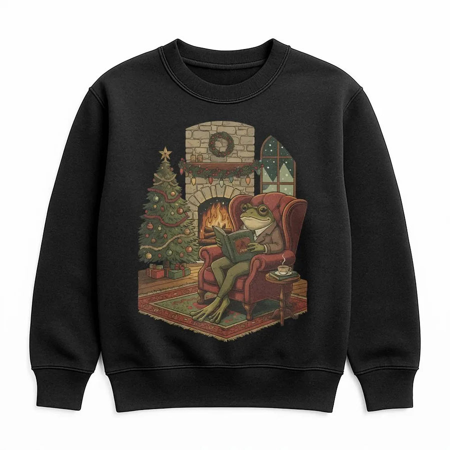 Reading Frog Christmas Sweatshirt | Bookish Cozy Cabin Design | Premium Soft Cotton Blend | Book Lover Gift for Women and Men