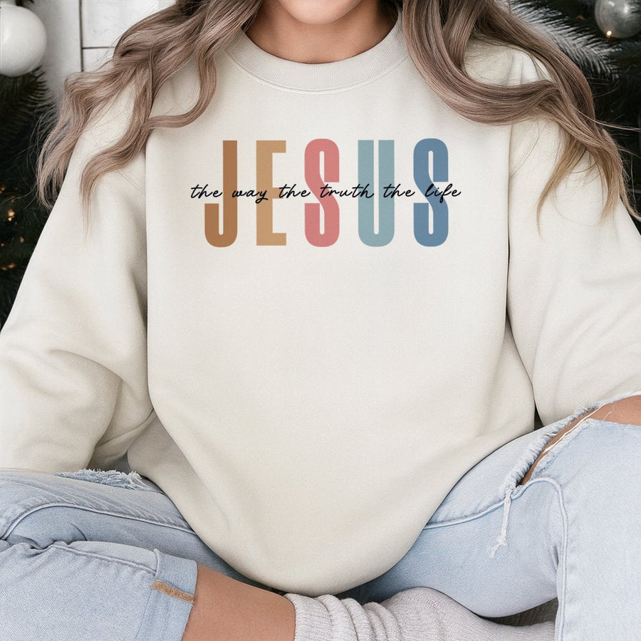 Jesus The Way The Truth The Life Sweatshirt | Retro Christian Apparel | Cotton Blend Crewneck | Religious Faith Gift for Men and Women