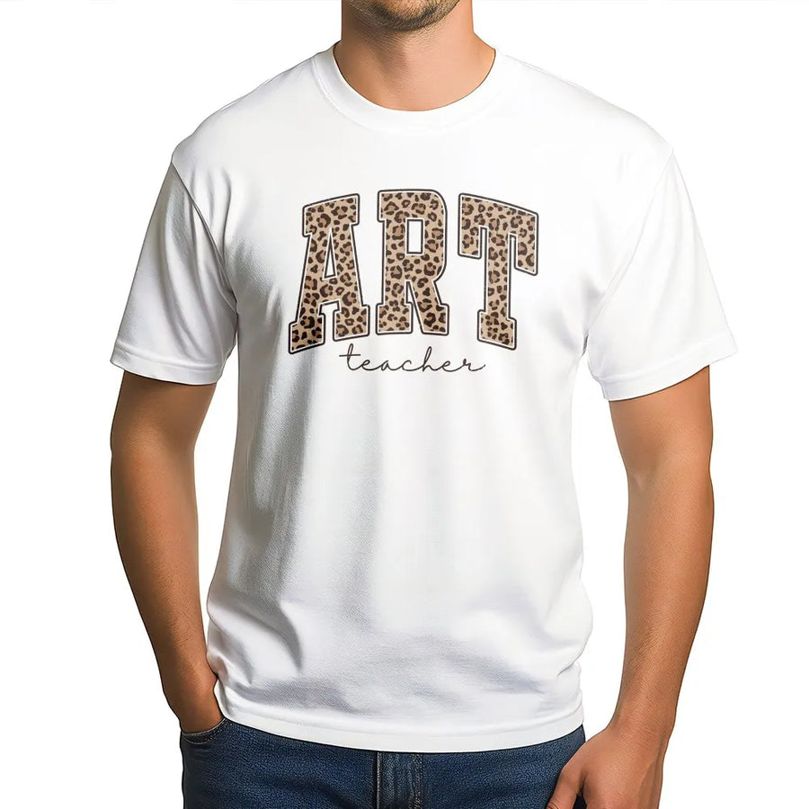 Art Teacher T-Shirt | Leopard Print Varsity Design | Premium Cotton Blend | Art Teacher Appreciation Gift