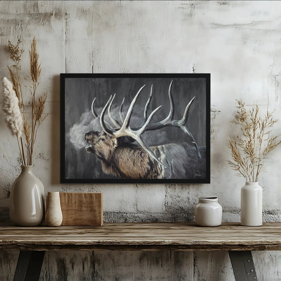 Bugling Bull Elk Canvas Wall Art | Rustic Wildlife Forest Print | Premium Gallery Wrap Decor | Nature Lover Gift for Hunting Lodge Cabin