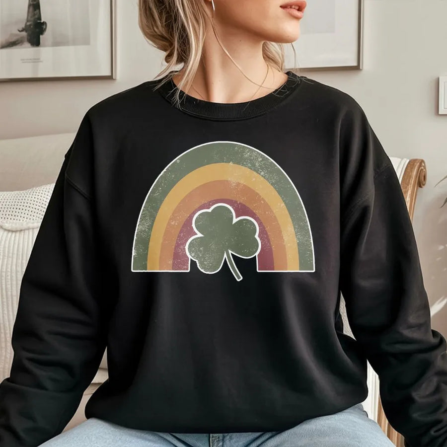 St Patrick's Day Sweatshirt | Retro Shamrock Rainbow Graphic | Premium Cotton Blend | Gift for Irish Pride Holiday Party