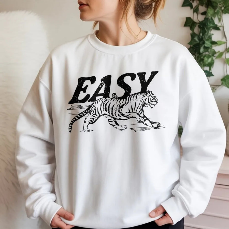 Easy Tiger Graphic Sweatshirt | Retro Wild Cat Print Crewneck | Premium Soft Cotton Blend | Aesthetic Unisex Gift for Animal Lovers