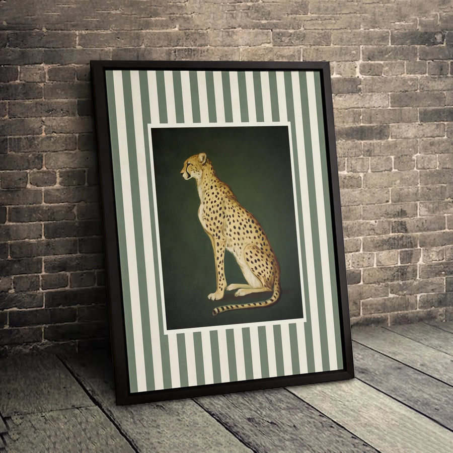Sitting Cheetah Canvas Wall Art | Vintage Safari Animal Print | Gallery Wrapped 1.25 Inch Profile | Elegant Home Office Decor Gift