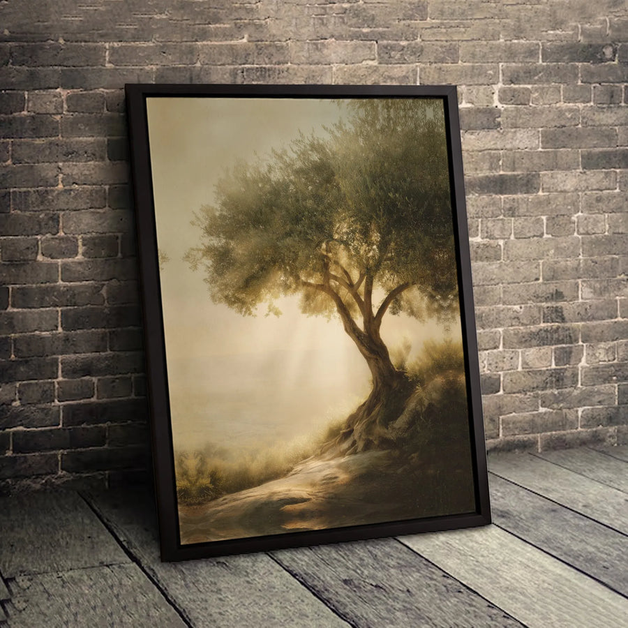 Olive Tree Canvas Wall Art | Ethereal Sunbeam Landscape Print | Premium Gallery-Wrapped 1.25" Profile | Serene Nature Decor for Home and Office