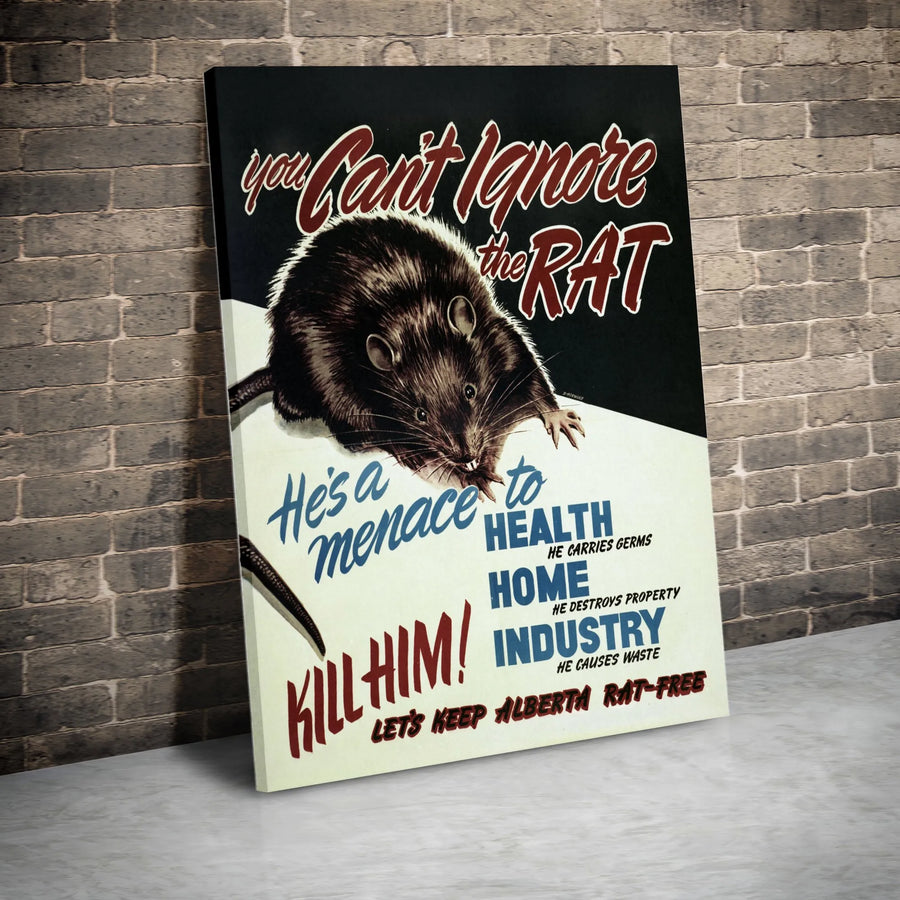 Vintage Rat Propaganda Canvas Wall Art | Historic Alberta Rat Control Poster | Premium Gallery Wrapped Canvas | Unique Collector's Gift for History Buffs