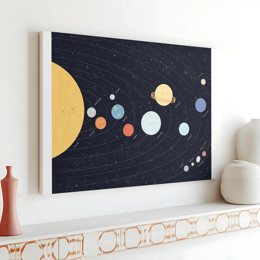 Solar System Canvas Wall Art | Cute Planets Illustration, Educational Space Map | Premium Gallery Wrap Canvas | Kids Room & Nursery Decor Gift
