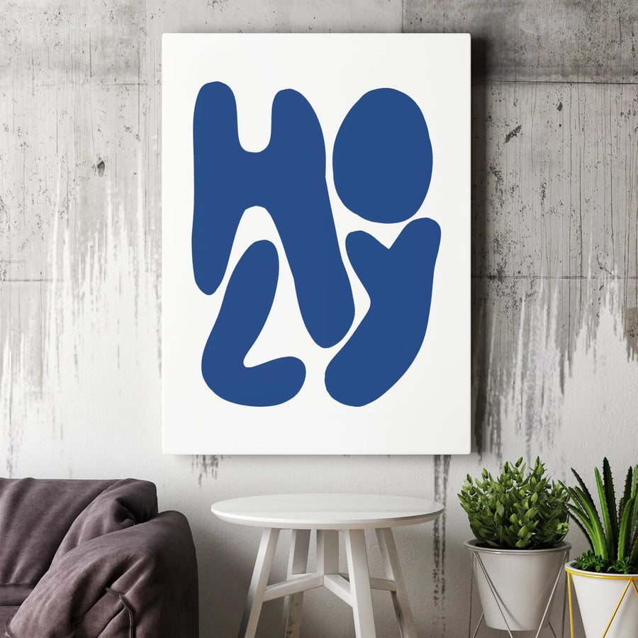 Holy Abstract Vertical Canvas | Minimalist Blue & White Typography | Premium Gallery Wrap | Modern Christian Home Decor Gift