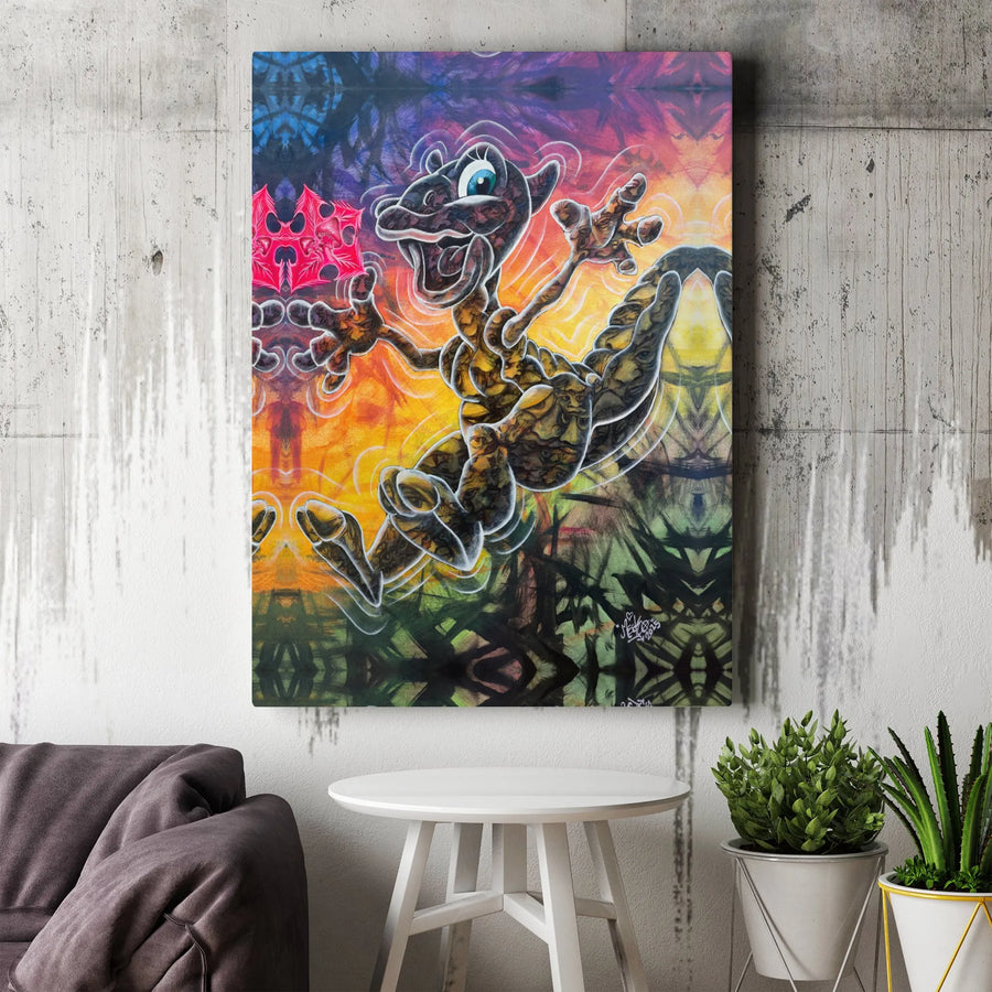 Psychedelic Dragon Wall Art | Abstract Graffiti Creature Canvas | Premium Gallery Wrapped Decor | Fantasy Room Accent for Modern Home