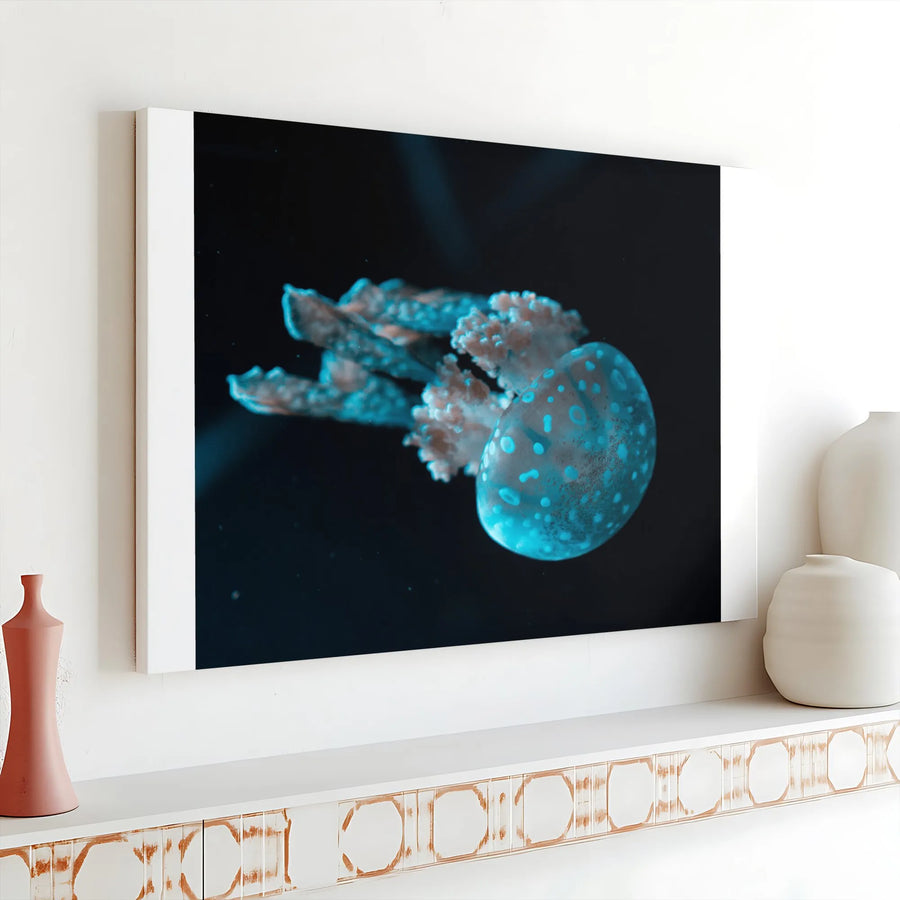 Bioluminescent Jellyfish Canvas Wall Art | Deep Sea Marine Life Photography | Premium 1.25" Thick Print | Collector's Gift For Ocean Lovers
