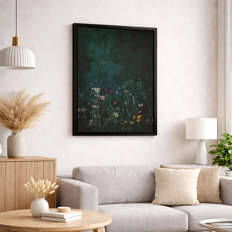 Moody Wildflower Meadow Canvas Wall Art | Dark Botanical Floral Print | Premium Gallery Wrapped | Fine Art Gift for Living Room Decor