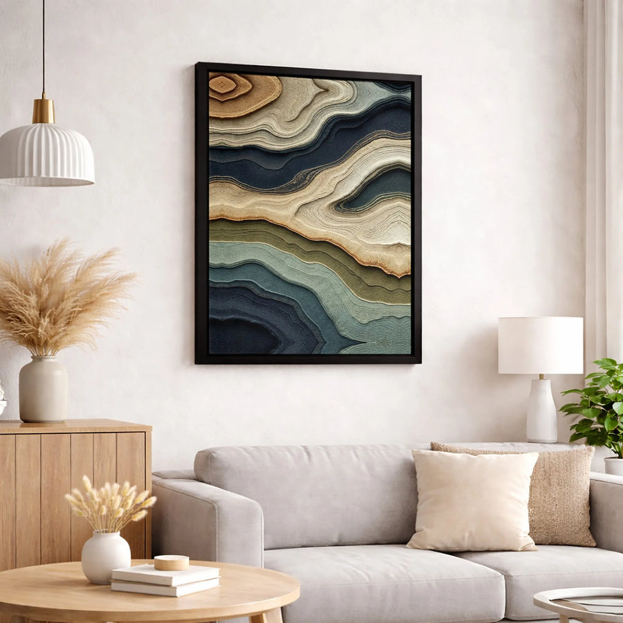 Abstract Landscape Canvas Print | Layered Earth Tones with Gold Accents | 1.25-Inch Thick Gallery Wrapped | Modern Minimalist Home Office Decor Gift