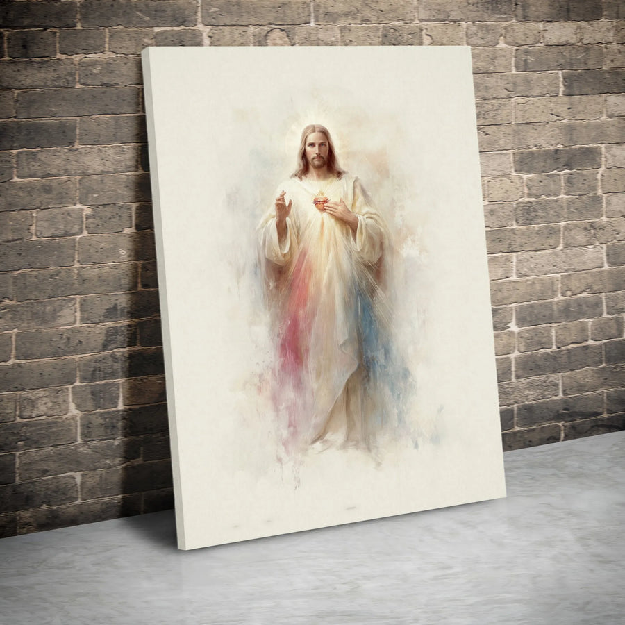 Divine Mercy Canvas Print | Sacred Heart Jesus Watercolor Wall Art | Gallery Quality Religious Home Decor | Catholic Gift for Church Office