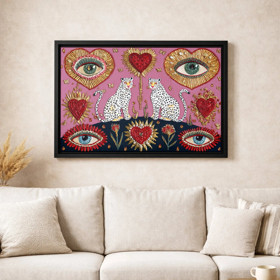 Surreal Leopard Wall Art | Sacred Heart and Mystical Eye Decor | Gallery-Wrapped Canvas Print | Bohemian Spiritual Home Decor Gift
