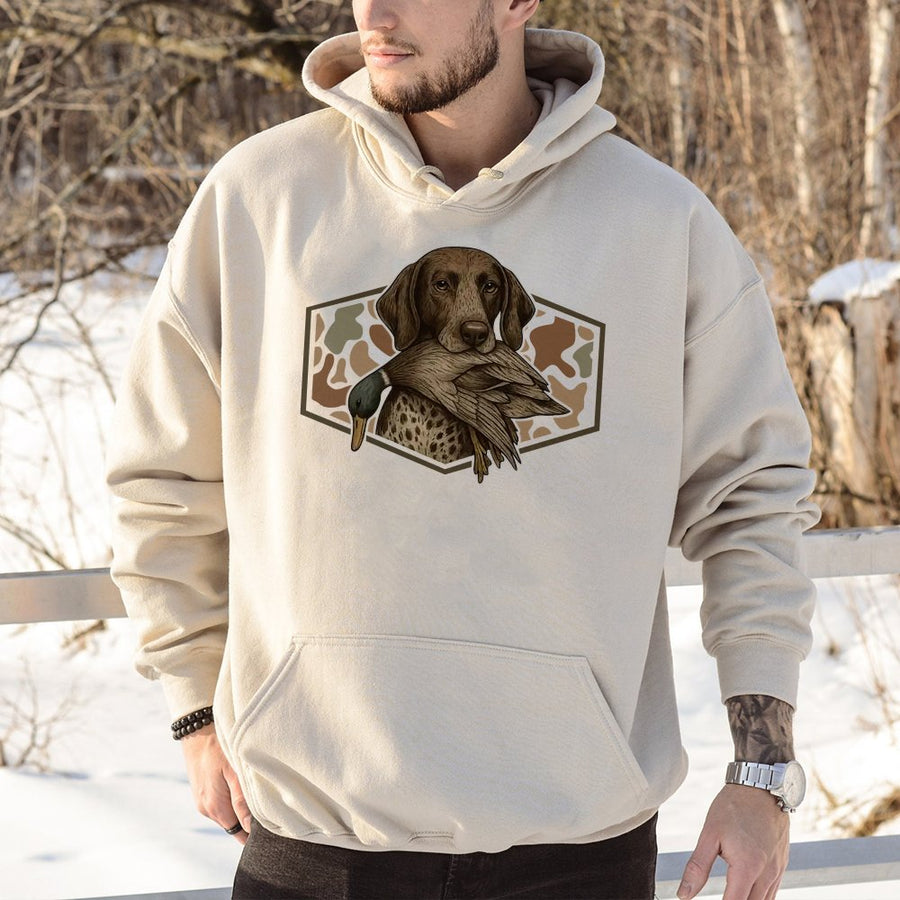German Shorthaired Pointer Hoodie | GSP Hunting Dog Mallard Duck Graphic | Premium Cotton Blend | Gift for Hunter and Bird Dog Owner