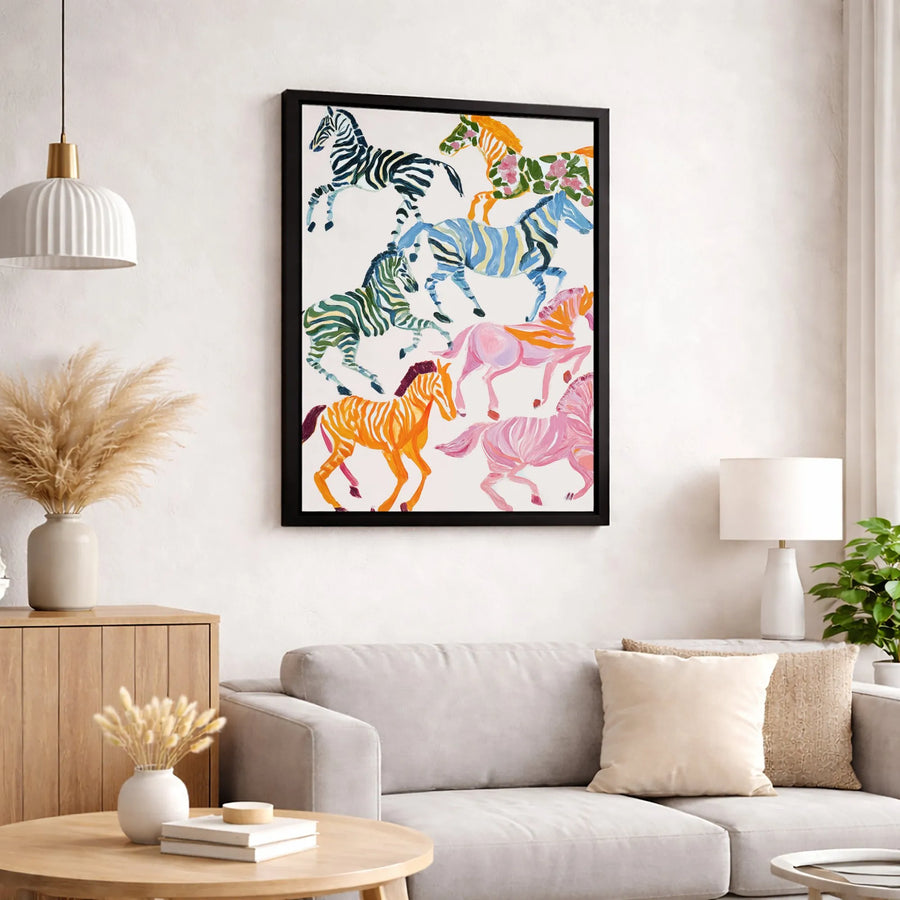 Colorful Zebra Wall Art | Whimsical Animal Oil Painting Print | Premium Gallery Canvas | Vibrant Nursery Decor & Unique Gift