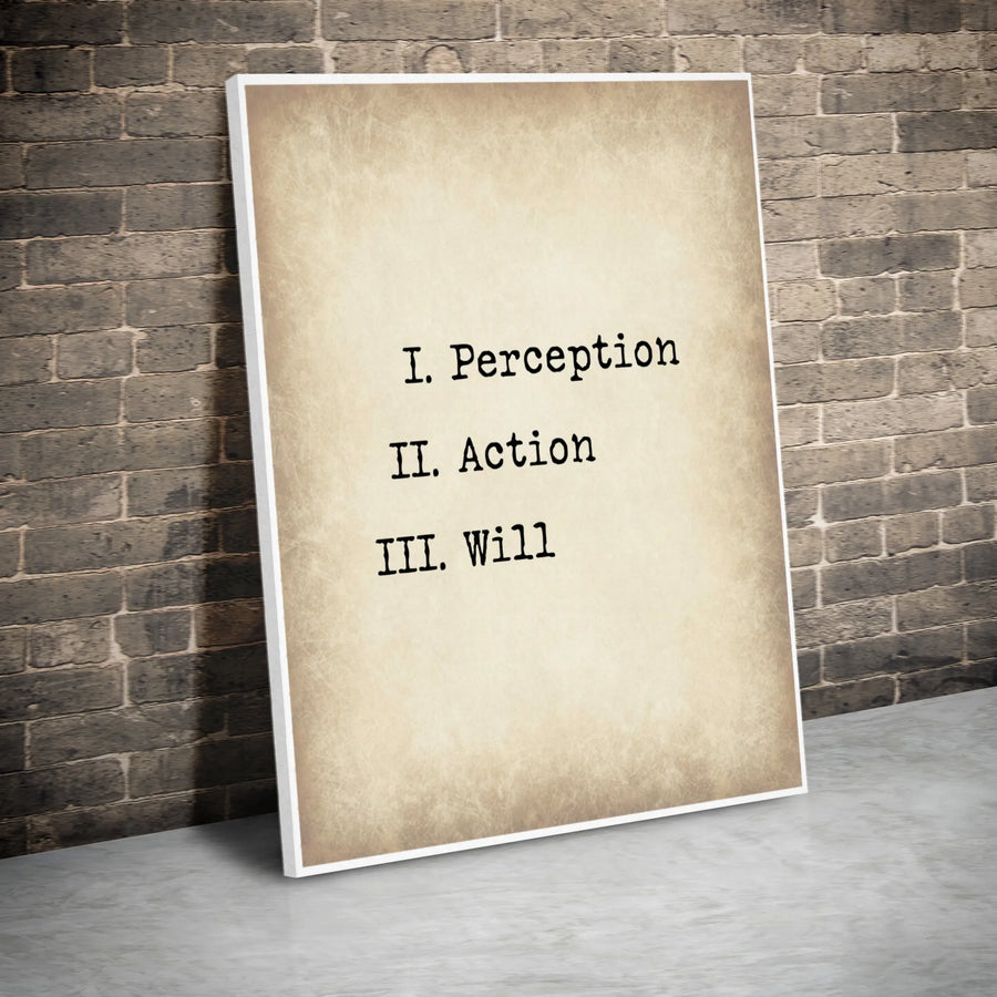 Stoic Philosophy Canvas Wall Art | Perception Action Will Quote | Premium Gallery Wrapped Print | Motivational Office Decor Gift