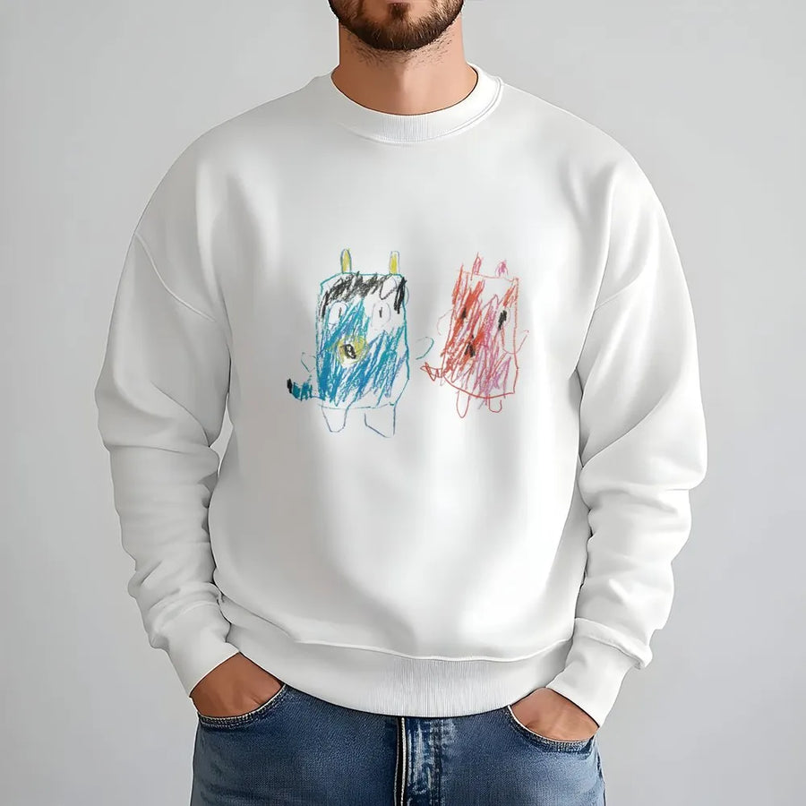 Kids Art Graphic Sweatshirt | Cute Crayon Monster Drawing | Soft Premium 100% Cotton Shirt | Unique Whimsical Gift for Parents & Art Lovers