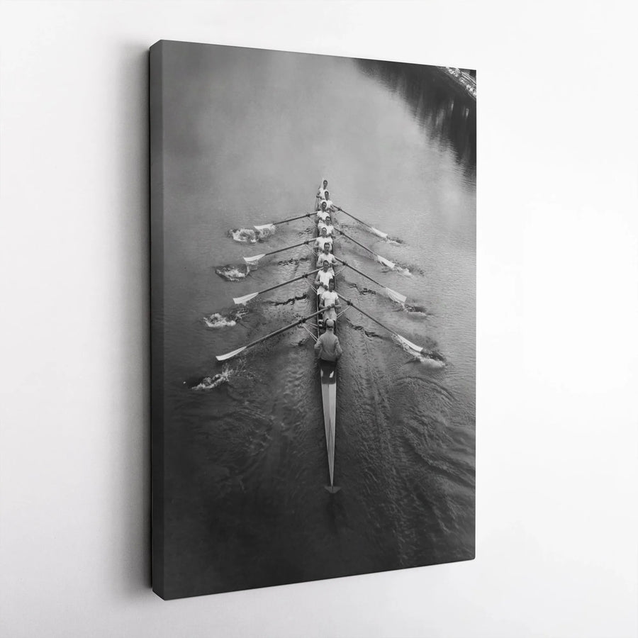 Vintage Rowing Team Canvas | Black and White Crew Scull Art | Premium 1.25-Inch Gallery Wrap | Gift for Rowers and Sports Enthusiasts