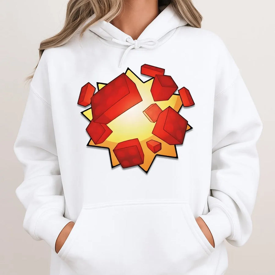 Building Block Explosion Hoodie | Gaming Graphic Pullover | Soft Cotton Blend | Gift For Gamers Kids Teens Adults