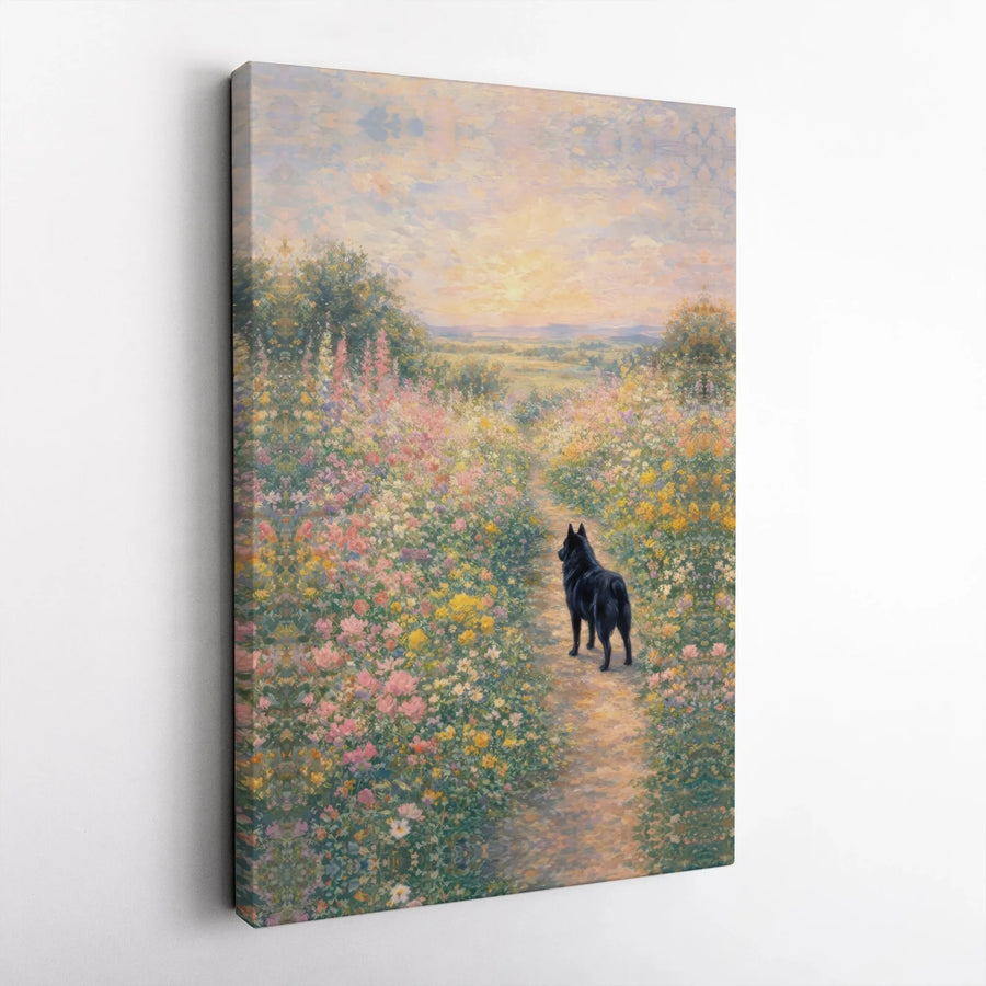 Schipperke Dog Canvas Print | Impressionist Wildflower Meadow Painting | Premium Gallery Wrapped Canvas | Collector's Gift for Dog Lover