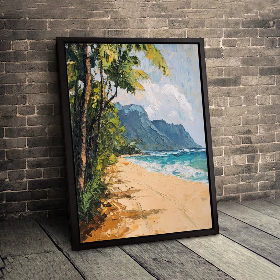 Tropical Beach Canvas Wall Art | Impasto Oil Painting Style Coastal Landscape | 1.25 Inch Premium Gallery Wrap | Modern Home Decor Gift