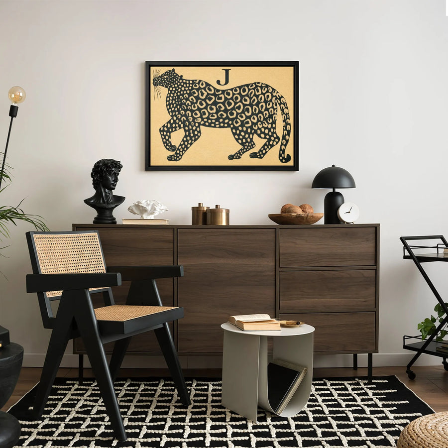 J is for Jaguar Canvas Wall Art | Mid-Century Modern Animal Print | Premium Gallery-Wrapped Decor | Alphabet Nursery & Office Gift