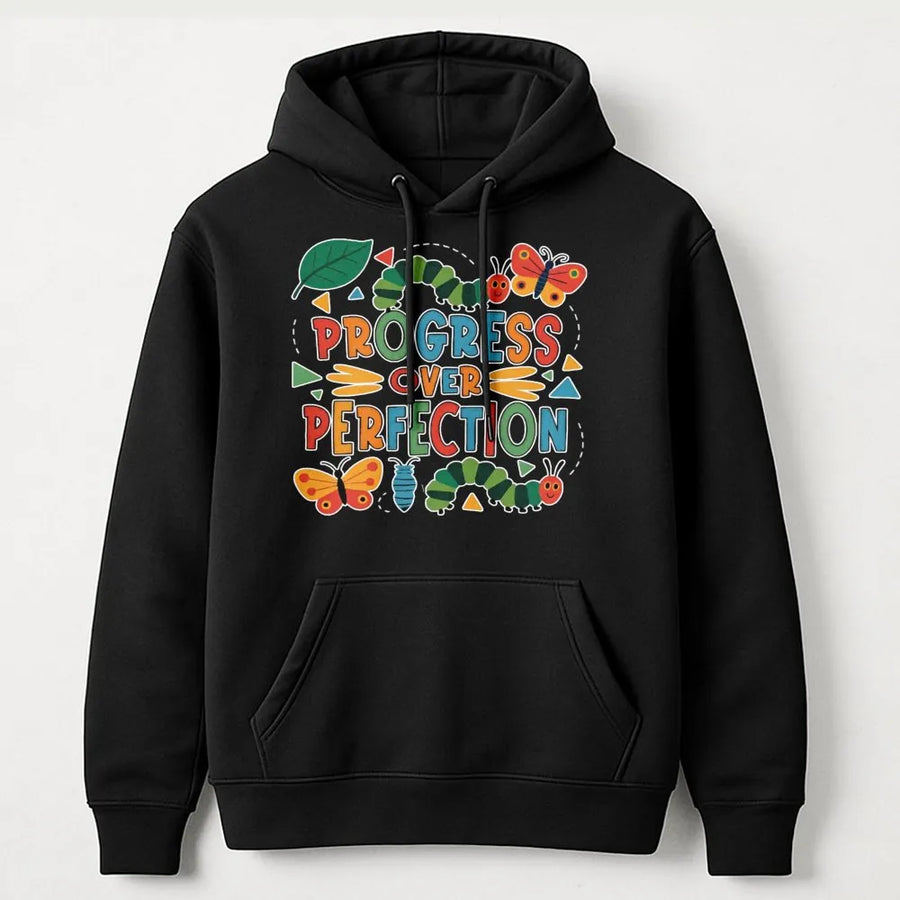 Progress Over Perfection Hoodie | Educational Growth Quote | Premium Cotton Blend | Mental Health Awareness Gift for Teachers & Educators